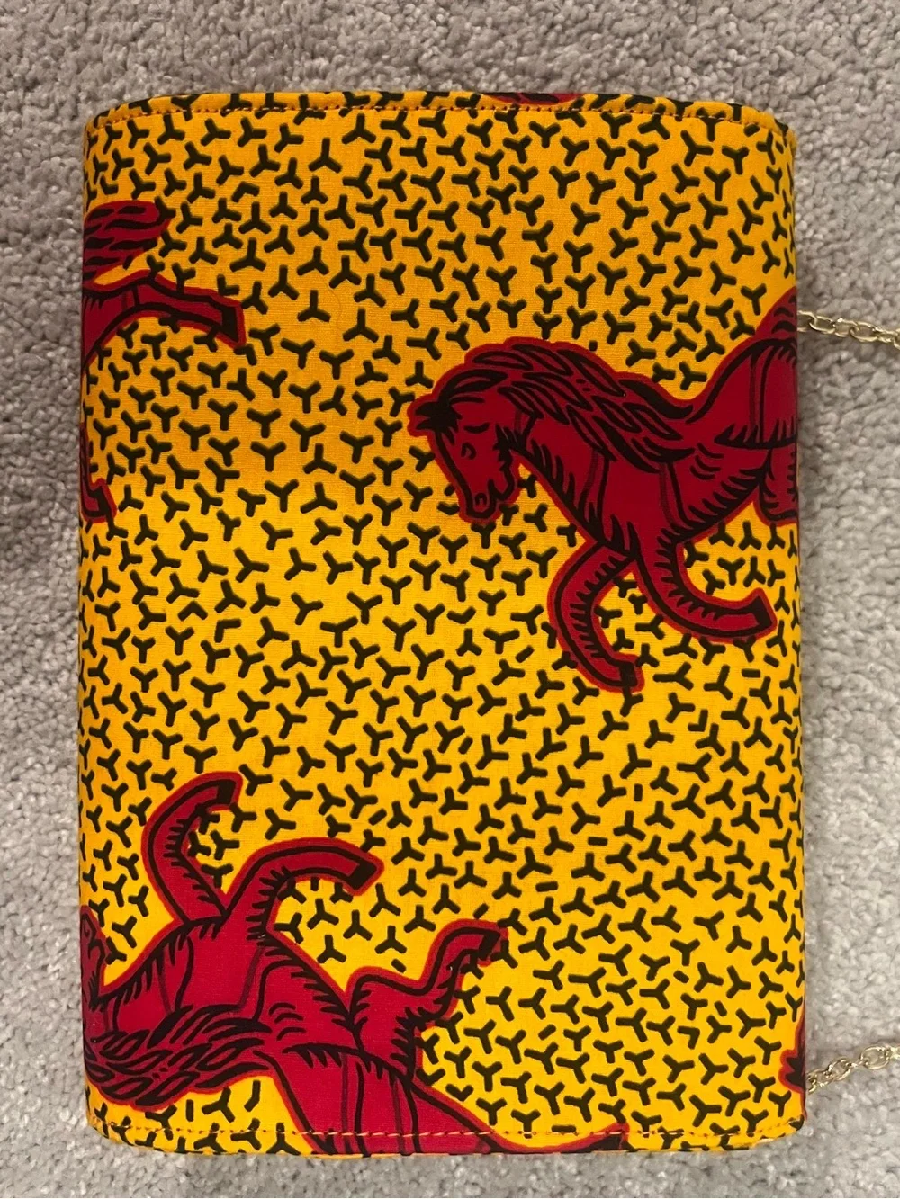 Yellow & Red Printed Envelope Clutch with Gold Ring Accent